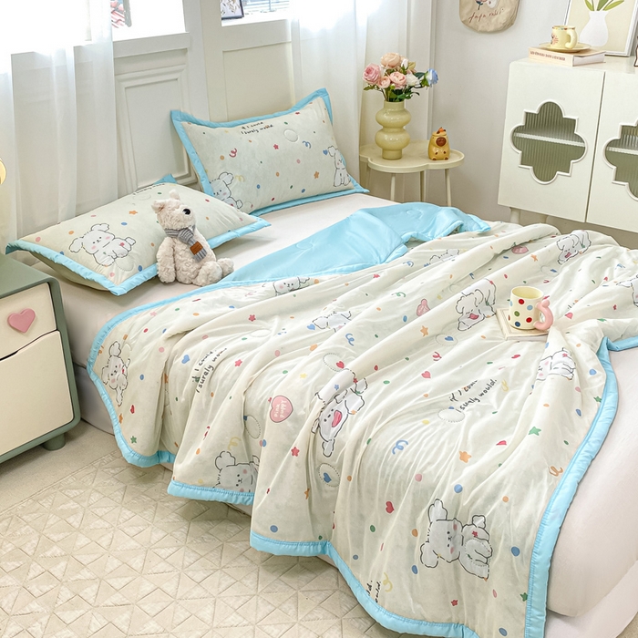 91家纺网 家纺一手货源 找家纺 顺顺家纺 2025新款凉感丝印花夏被空调被 快乐小狗