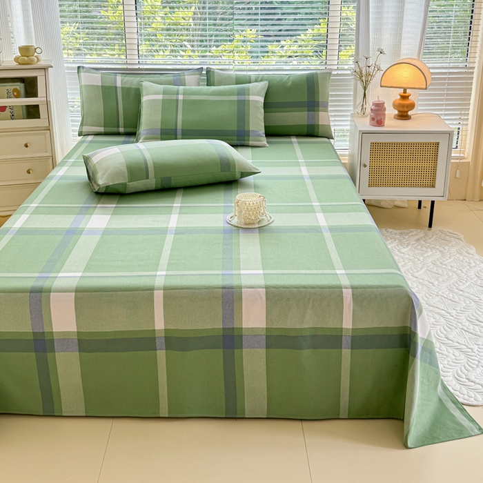 91家纺网 家纺一手货源 找家纺 仟网汇 2025新款老粗布床单粗布凉席老粗布单床单枕套单品 绿大格