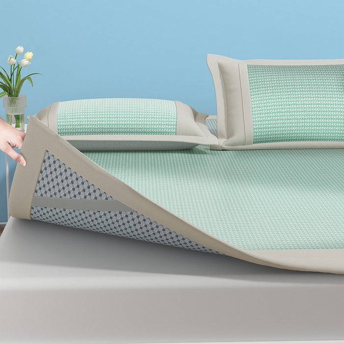 91家纺网 家纺一手货源 找家纺 绒艺席业 2025新款A类抗菌冰丝凉席系列-柯基款 绿色