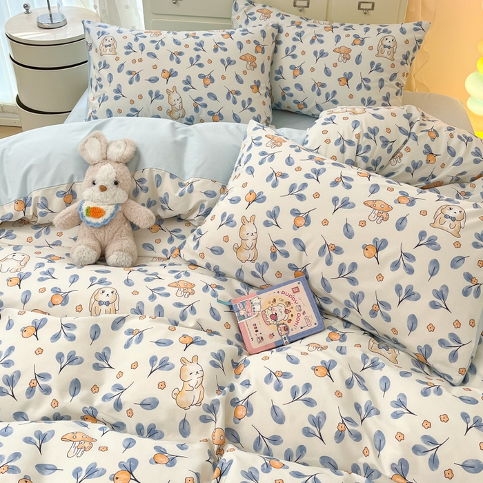 91家纺网 家纺一手货源 找家纺 仔仔熊 2025新款全棉印花四件套 可爱兔