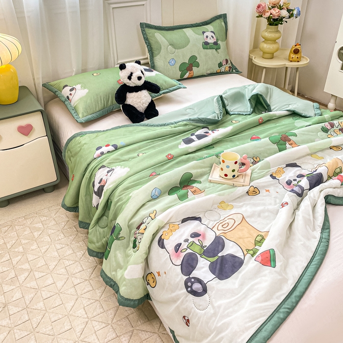 91家纺网 家纺一手货源 找家纺 顺顺家纺 2025新款凉感丝印花夏被空调被 萌宝熊猫