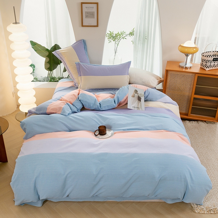 91家纺网 家纺一手货源 找家纺 喜四方 2025新款全棉色织水洗棉四件套 可可生活