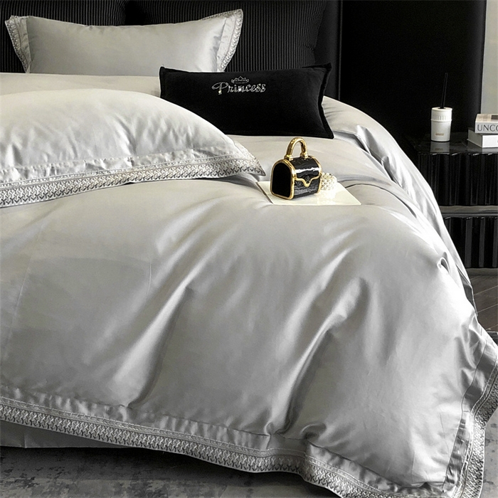 91家纺网 家纺一手货源 找家纺 保罗圣迪奥 2025新款50双股全棉长绒棉四件套-艾瑟琳系列 艾瑟琳-绅士灰