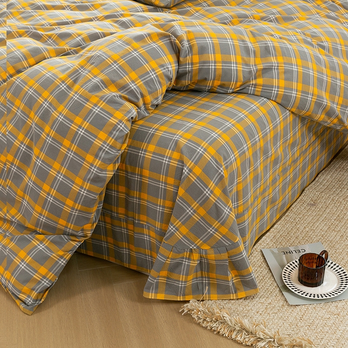 91家纺网 家纺一手货源 找家纺 喜四方 2025新款全棉色织水洗棉四件套 夏威夷（ 黄）