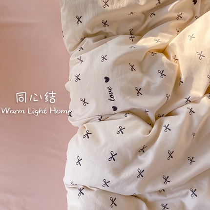 91家纺网 家纺一手货源 找家纺 【提供买家秀】2025直播云感皱皱棉四件套水洗棉简约风小碎花被套床笠三件套-细节图 同心结