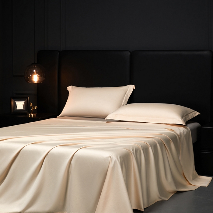 91家纺网 家纺一手货源 找家纺 秀色2025新款A类高端100s新疆长绒棉纯棉床单单件全棉单人贡缎加厚被单三件套 莫奈-奶昔白