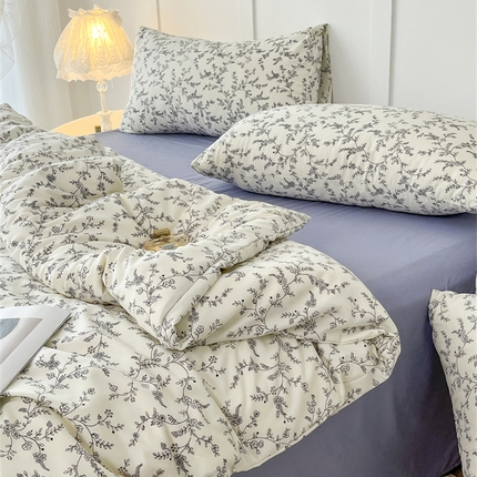 【提供买家秀】2025直播云感皱皱棉四件套水洗棉小清新碎花简约风单品单被套 馥芮蓝