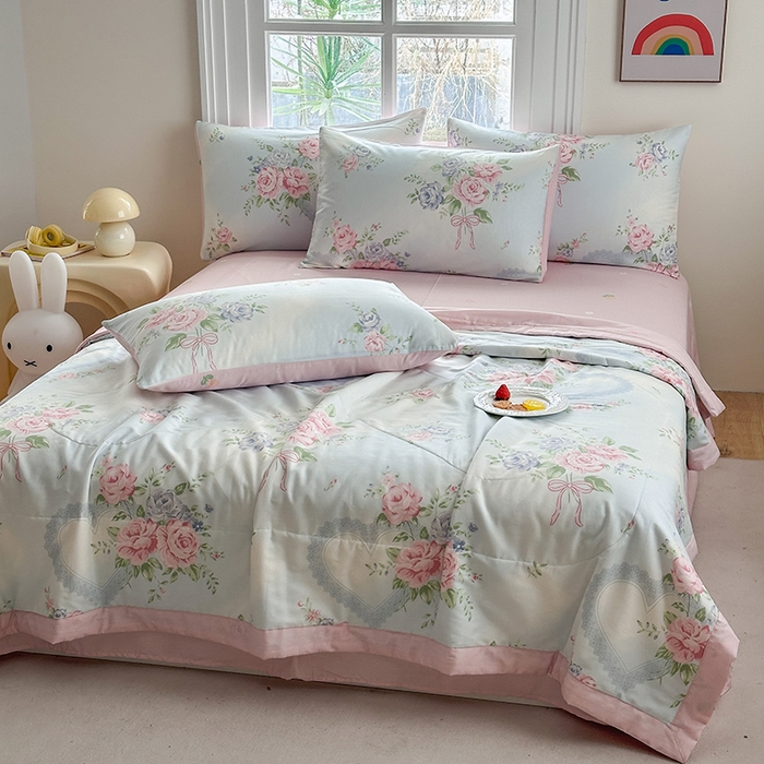 91家纺网 家纺一手货源 找家纺 瑜珠家纺 2025新款里外全棉棉花夏被 解花语