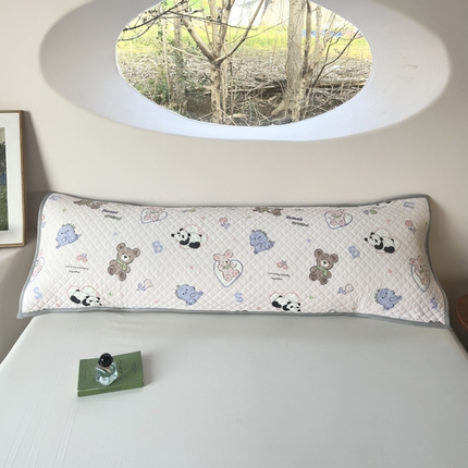 爱港家纺 2025新款凉感丝双人长枕巾 夏季情侣枕头巾 绑带长枕巾 萌趣派对 180*48