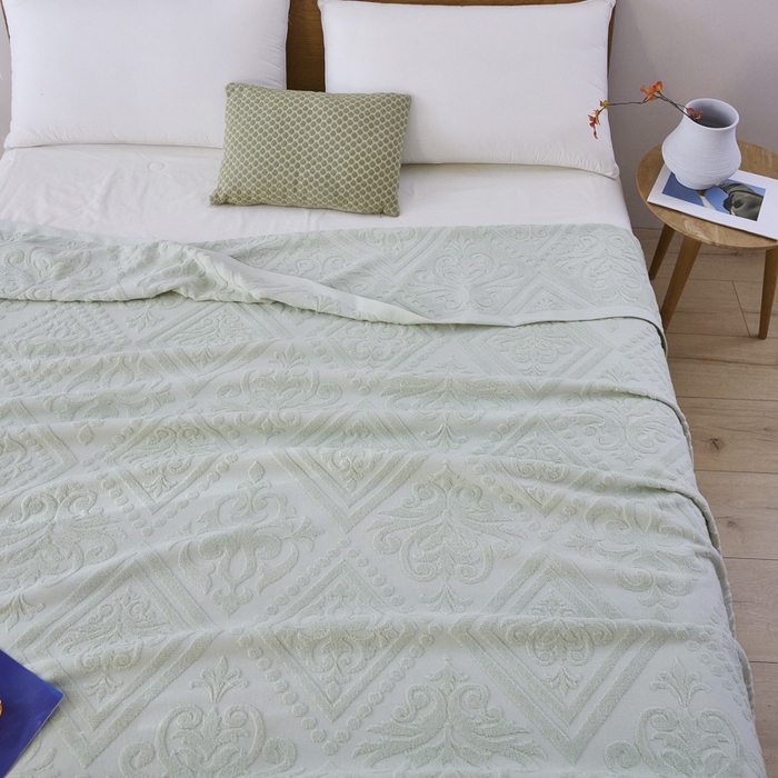 91家纺网 家纺一手货源 找家纺 爱港家纺 2025新款上海专版老式怀旧全棉A类纱布毛巾被 古韵-绿