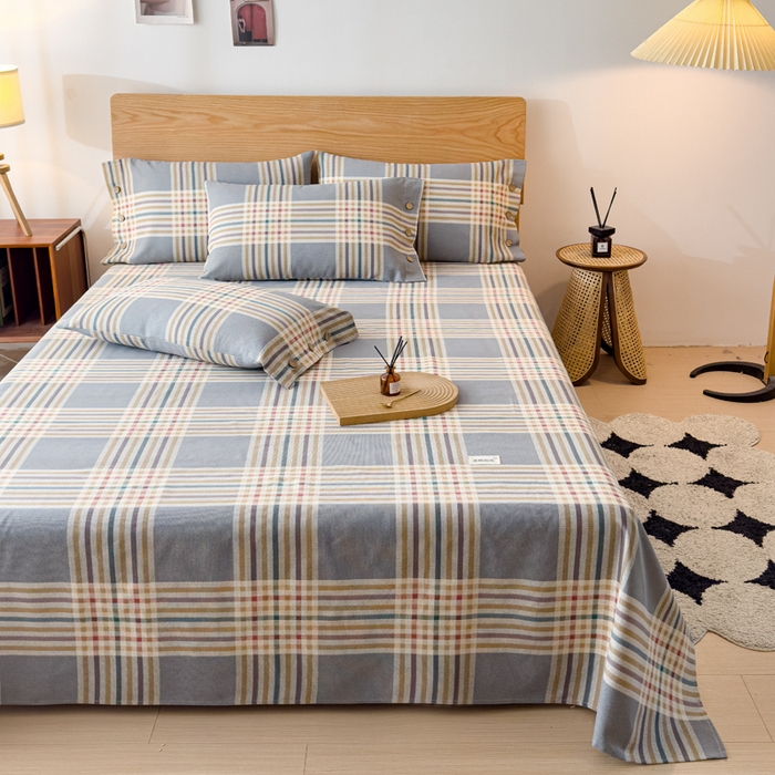 91家纺网 家纺一手货源 找家纺 仟网汇 2025新款活性印染无印纽扣原棉老粗布三件套 清雅灰