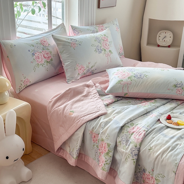 91家纺网 家纺一手货源 找家纺 瑜珠家纺 2025新款里外全棉棉花夏被 解花语