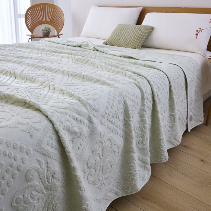 91家纺网 家纺一手货源 找家纺 爱港家纺 2025新款上海专版老式怀旧全棉A类纱布毛巾被 古韵-绿