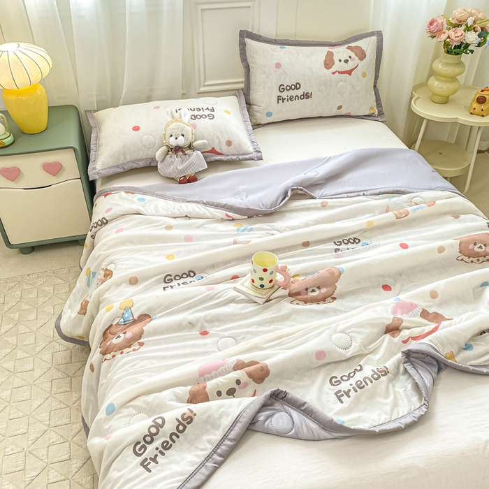 91家纺网 家纺一手货源 找家纺 顺顺家纺 2025新款凉感丝印花夏被空调被 夏日童趣