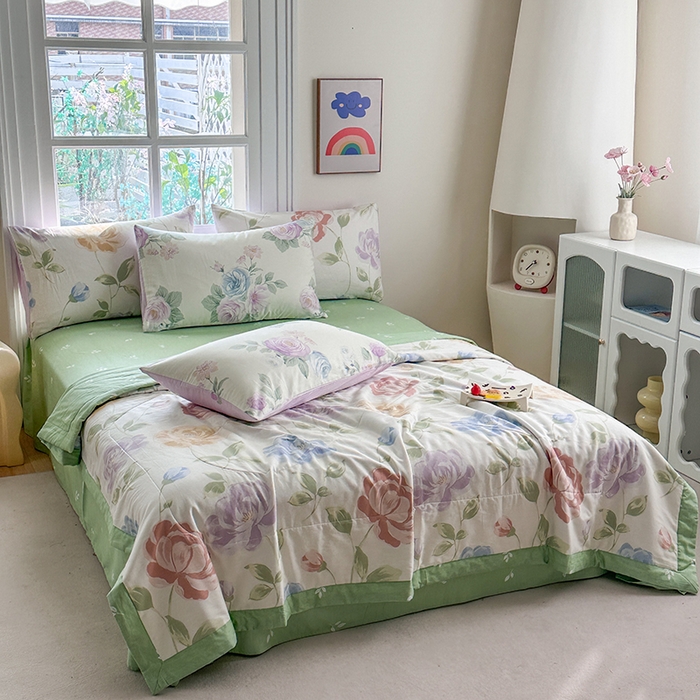 91家纺网 家纺一手货源 找家纺 （总）瑜珠家纺 2025新款里外全棉棉花夏被四件套纯棉夏凉被空调被夏季薄被子