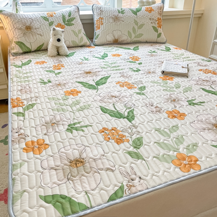 91家纺网 家纺一手货源 找家纺 柒月家居 2025新款小清新乳胶凉席 春意盎然