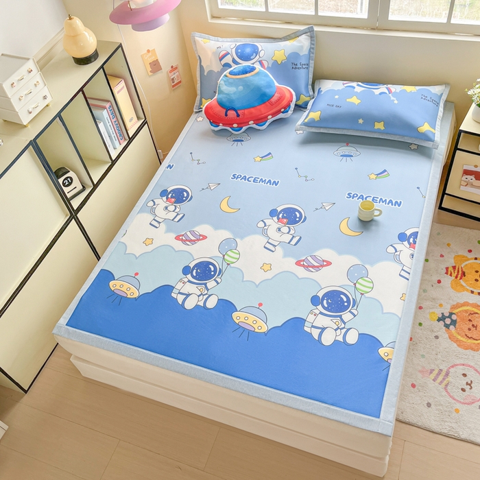 91家纺网 家纺一手货源 找家纺 博雅 2025新款独家版权A类大版数码印花1200D冰丝凉席 太空漫步