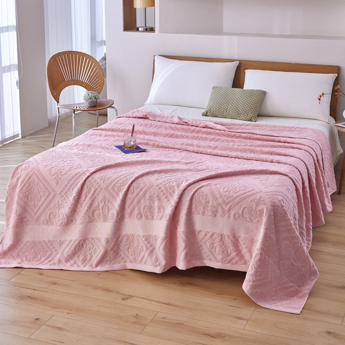 91家纺网 家纺一手货源 找家纺 爱港家纺 2025新款上海专版老式怀旧全棉A类纱布毛巾被 古韵-粉