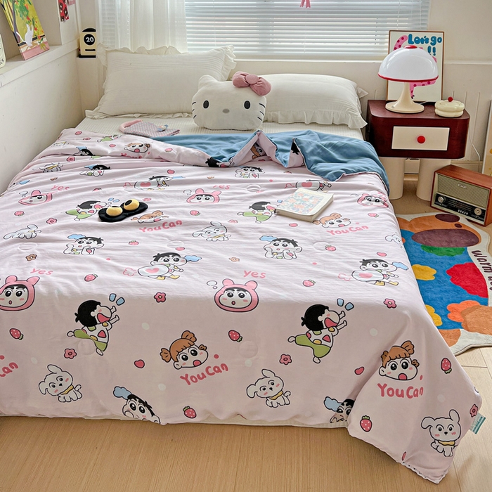 91家纺网 家纺一手货源 找家纺 妖妖家纺 2025新款超柔双层纱糯糯针织棉夏凉被 开心小新