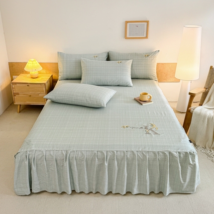 91家纺网 家纺一手货源 找家纺 布柔 2025新款100%全棉纯棉老粗布绣花印花凉席单品床裙 米多绿