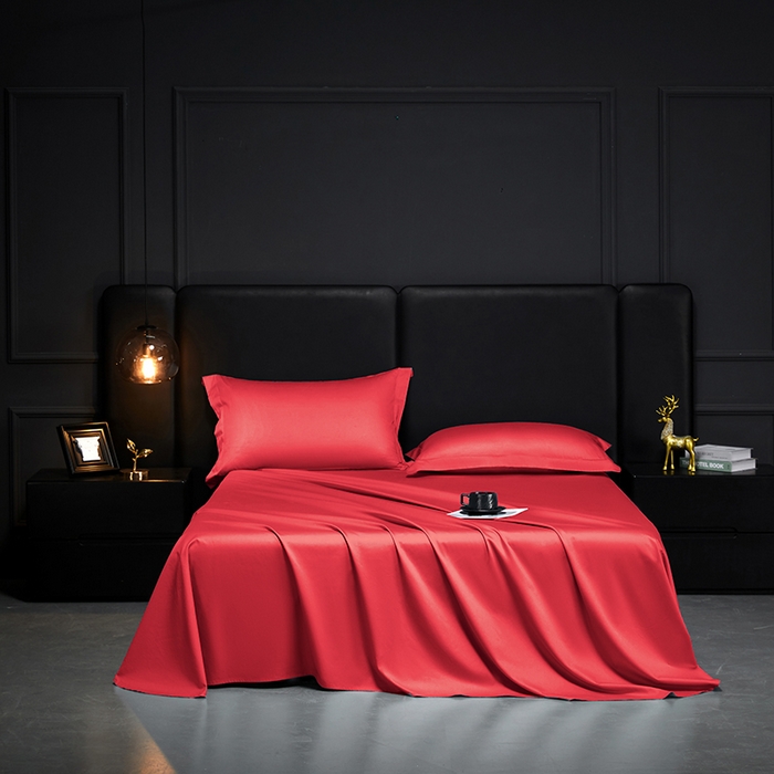 91家纺网 家纺一手货源 找家纺 秀色2025新款A类高端100s新疆长绒棉纯棉床单单件全棉单人贡缎加厚被单三件套 莫奈-海棠红