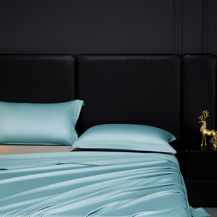 91家纺网 家纺一手货源 找家纺 秀色2025新款A类高端100s新疆长绒棉纯棉床单单件全棉单人贡缎加厚被单三件套 莫奈-雾霾蓝