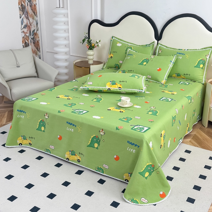 91家纺网 家纺一手货源 找家纺 仟网汇 2025全棉老粗布蕾丝花边三件套（无纺布手提包装） 恐龙家族