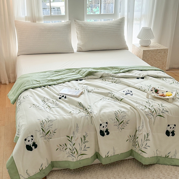 91家纺网 家纺一手货源 找家纺 瑜珠家纺 2025新款里外全棉棉花夏被 熊猫仔仔