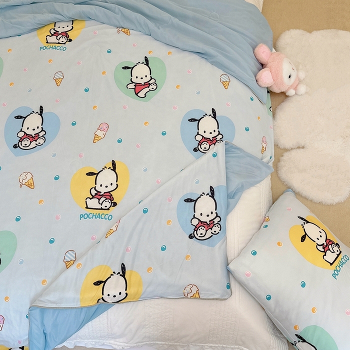 91家纺网 家纺一手货源 找家纺 兜米家居 2025夏季新品三丽鸥深睡双感针织凉感空调被夏被 炫彩怕洽购