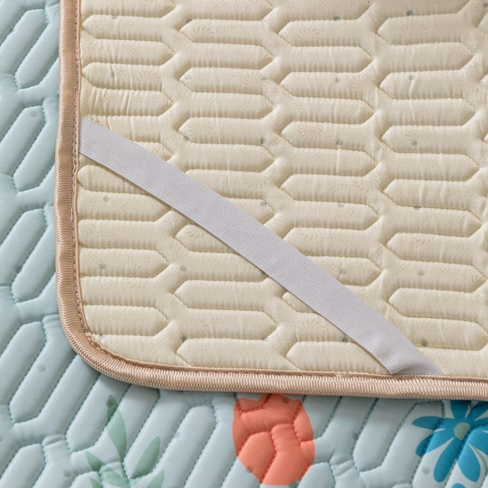 91家纺网 家纺一手货源 找家纺 美丽折2025新品6mm厚天然乳胶凉席三件套 大版印花卡通乳胶凉席平铺款 温婉花镜-蓝