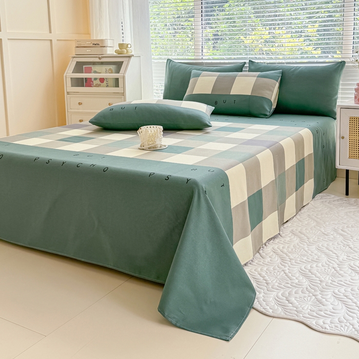 91家纺网 家纺一手货源 找家纺 仟网汇 2025新款老粗布床单粗布凉席老粗布单床单枕套单品 绿格字母