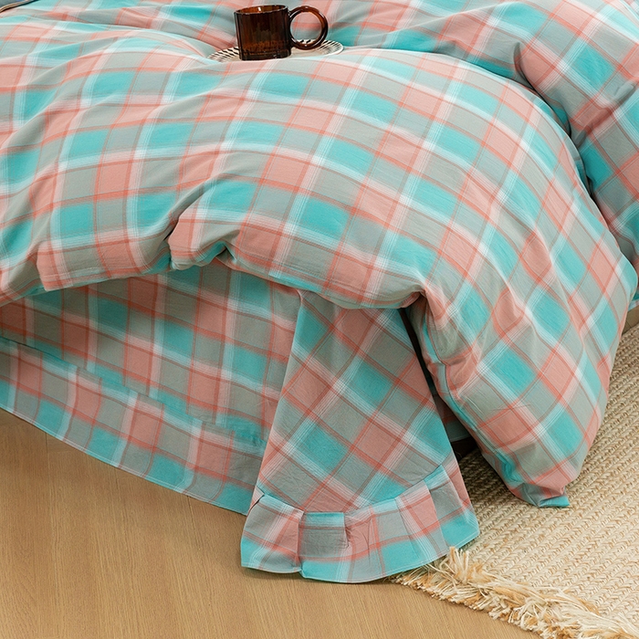 91家纺网 家纺一手货源 找家纺 喜四方 2025新款全棉色织水洗棉四件套 思域（绿）