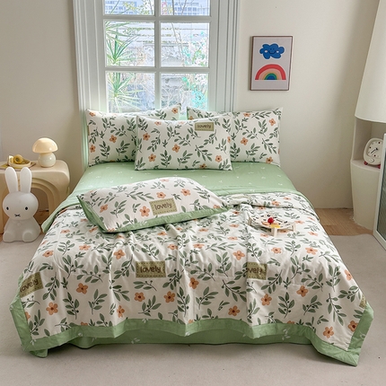 91家纺网 家纺一手货源 找家纺 （总）瑜珠家纺 2025新款里外全棉棉花夏被四件套纯棉夏凉被空调被夏季薄被子