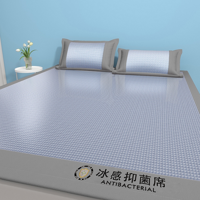 91家纺网 家纺一手货源 找家纺 绒艺席业 2025新款A类抗菌冰丝凉席系列-冰感抑菌席 蓝色