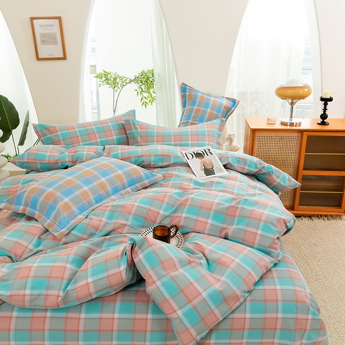 91家纺网 家纺一手货源 找家纺 喜四方 2025新款全棉色织水洗棉四件套 思域（绿）