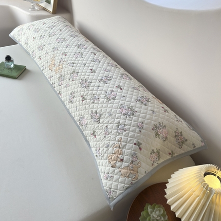 爱港家纺 2025新款凉感丝双人长枕巾 夏季情侣枕头巾 绑带长枕巾 花兔萌 120*48