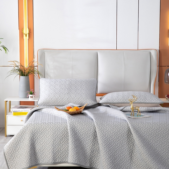 91家纺网 家纺一手货源 找家纺 美丽折2025夏季新品高端加厚全冰丝生物基乳胶凉席三件套 水洗天然乳胶凉席 经典灰T