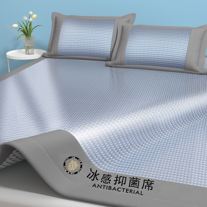 91家纺网 家纺一手货源 找家纺 绒艺席业 2025新款A类抗菌冰丝凉席系列-冰感抑菌席 蓝色