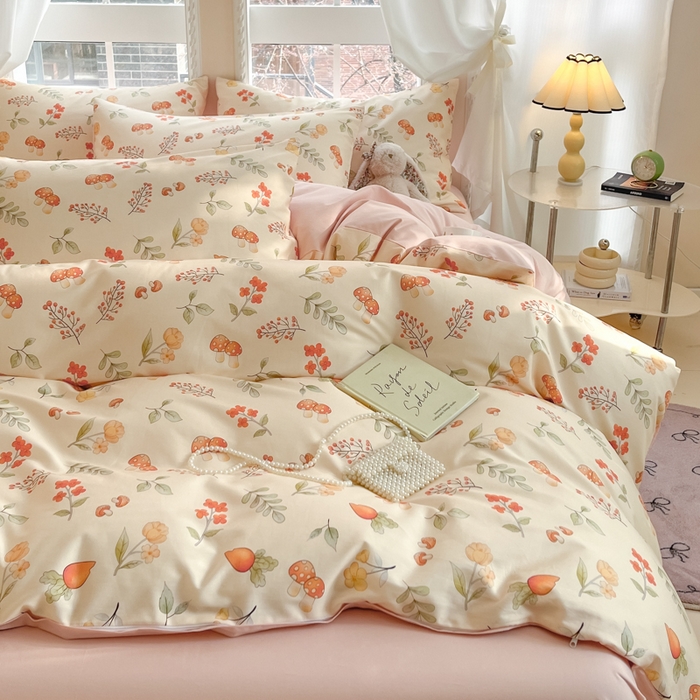 91家纺网 家纺一手货源 找家纺 仔仔熊 2025新款全棉印花四件套 春意盎然