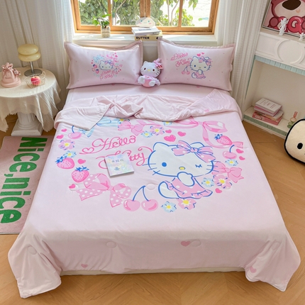 博雅 2025新款 三丽鸥凉感丝夏被冰丝凉席组合四件套 甜心KT