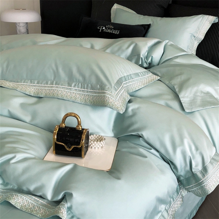 91家纺网 家纺一手货源 找家纺 保罗圣迪奥 2025新款50双股全棉长绒棉四件套-艾瑟琳系列 艾瑟琳-青石绿