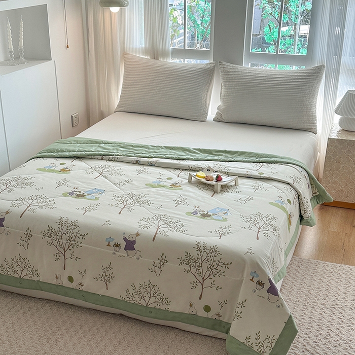 91家纺网 家纺一手货源 找家纺 瑜珠家纺 2025新款里外全棉棉花夏被 丛林兔