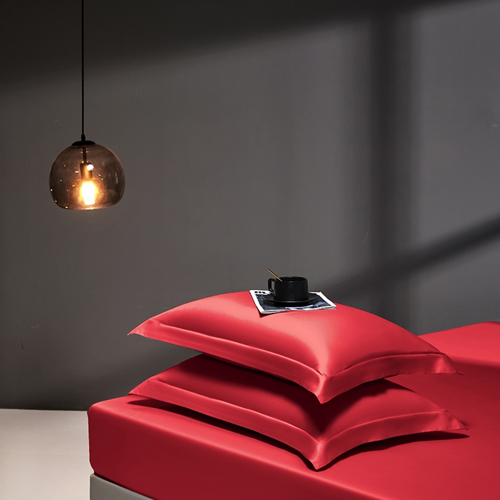 91家纺网 家纺一手货源 找家纺 秀色2025新款高端纯棉床笠单件全棉全包床套三件套100s新疆长绒棉酒店床垫保护套 梦易-海棠红