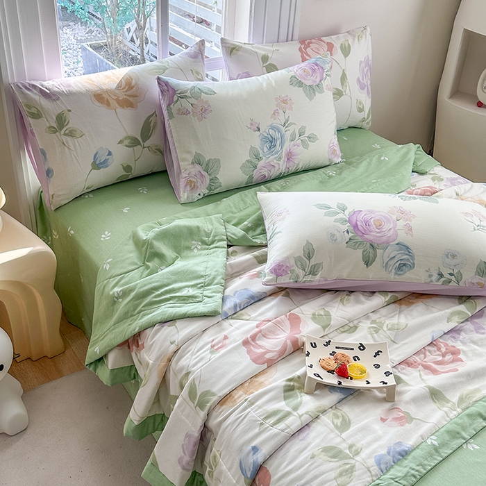 91家纺网 家纺一手货源 找家纺 （总）瑜珠家纺 2025新款里外全棉棉花夏被四件套纯棉夏凉被空调被夏季薄被子