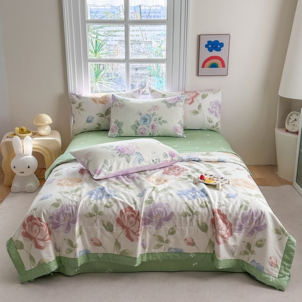 91家纺网 家纺一手货源 找家纺 （总）瑜珠家纺 2025新款里外全棉棉花夏被四件套纯棉夏凉被空调被夏季薄被子