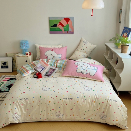 桃喜 2025新款13372经典混搭全棉卡通四件套 波点狗狗