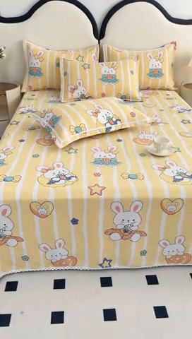 91家纺网 家纺一手货源 找家纺 仟网汇 2025全棉老粗布蕾丝花边三件套（无纺布手提包装） 橙心兔