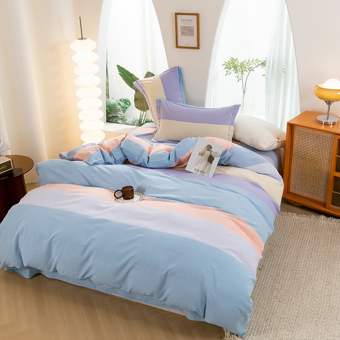 91家纺网 家纺一手货源 找家纺 喜四方 2025新款全棉色织水洗棉四件套 可可生活