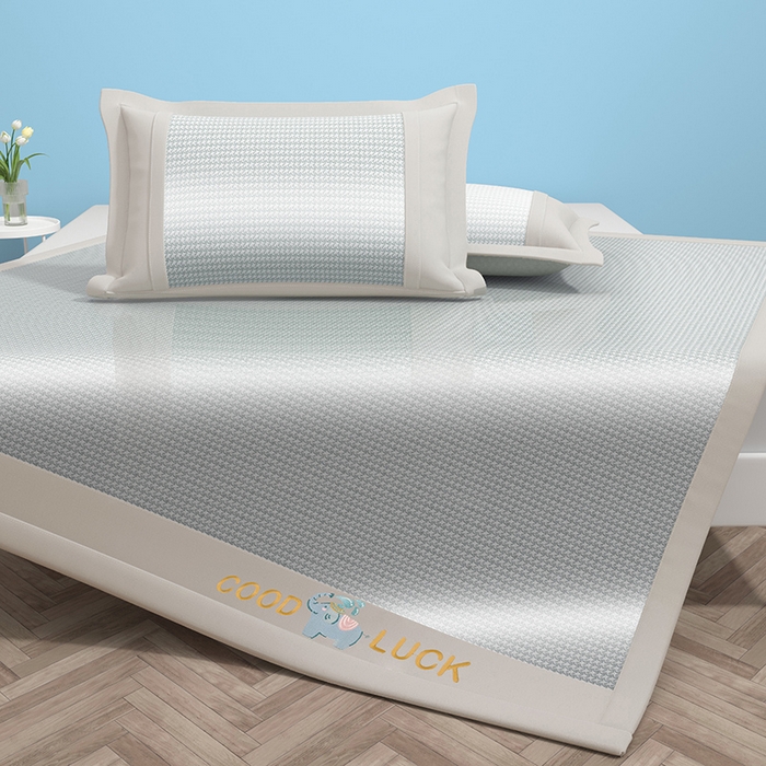 91家纺网 家纺一手货源 找家纺 绒艺席业 2025新款A类抗菌冰丝凉席系列-小象宝款 灰色