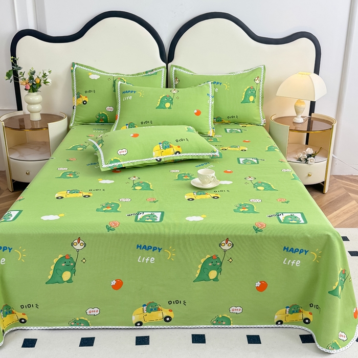 91家纺网 家纺一手货源 找家纺 仟网汇 2025全棉老粗布蕾丝花边三件套（无纺布手提包装） 恐龙家族